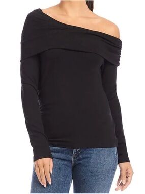 Off-Shoulder Long Sleeve Top - Black